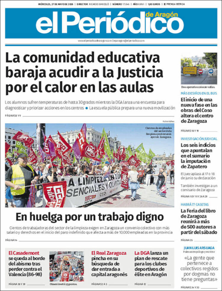 Portada de El Periódico de Aragón (España)