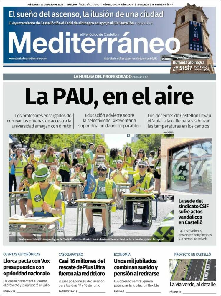 Portada de El Periódico Mediterraneo (España)