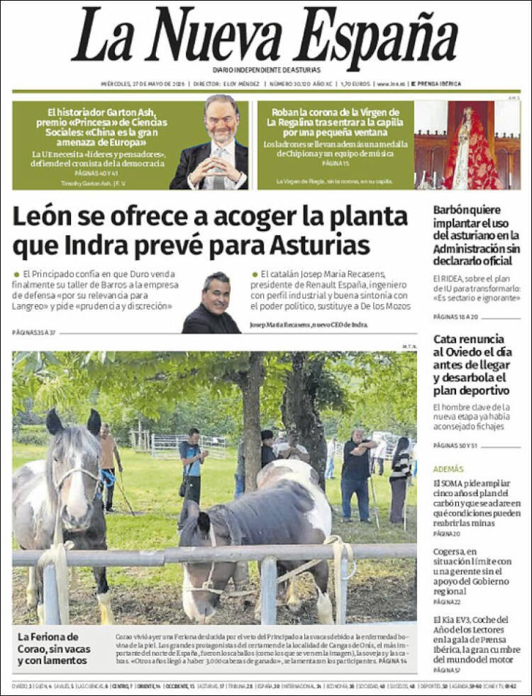 Portada de La Nueva España (España)