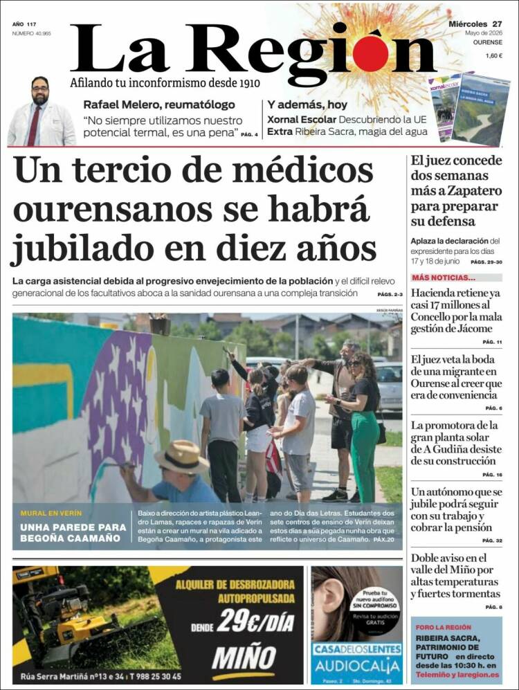 Portada de La Región de Ourense (España)