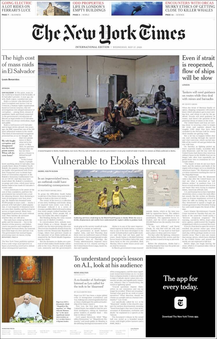 Portada de International New York Times (Europa)