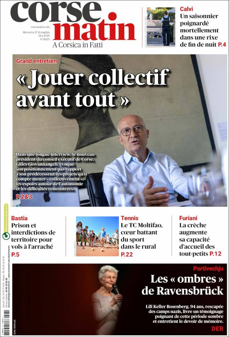 Portada de Corse-Matin (Francia)