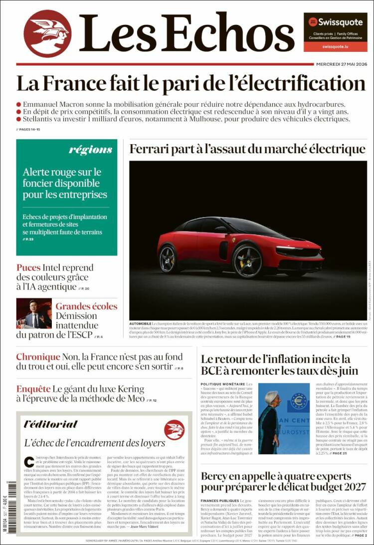 Portada de Les Echos (Francia)