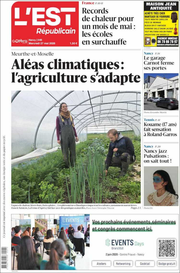 Portada de L'Est Republicain (Francia)