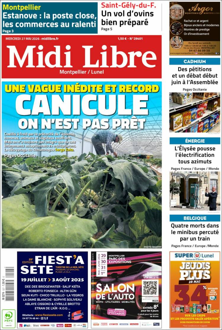 Portada de Midi Libre (Francia)