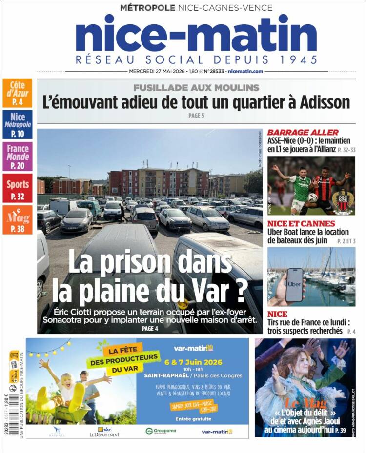Portada de Nice-Matin (Francia)