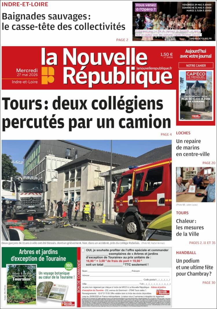 Portada de La Nouvelle Republique (Francia)