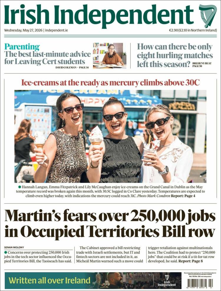 Portada de Irish Independent (Irlanda)