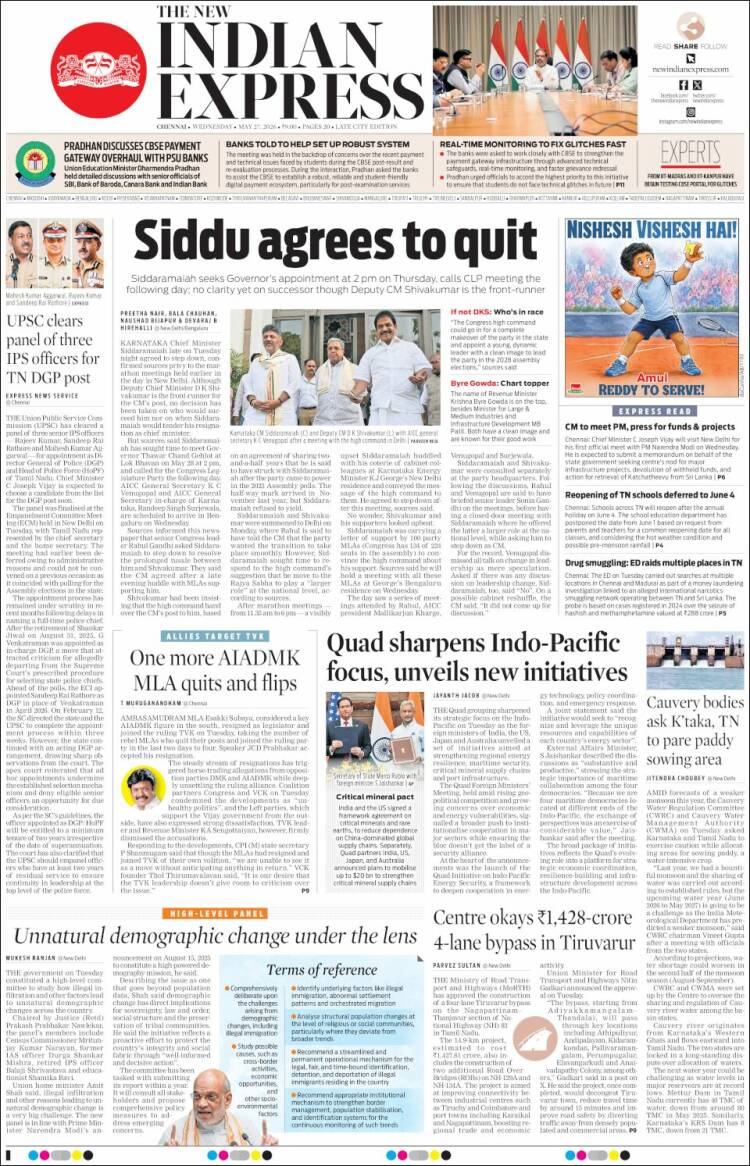 Portada de New Indian Express (India)