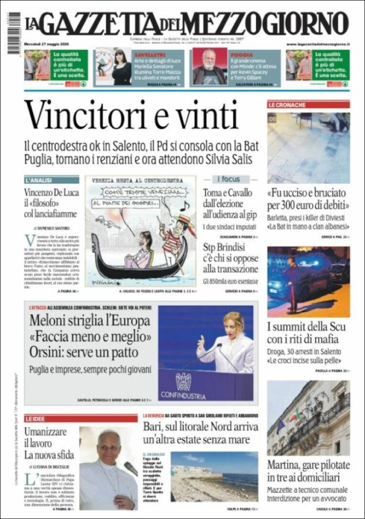 Portada de La Gazzetta del Mezzogiorno (Italia)
