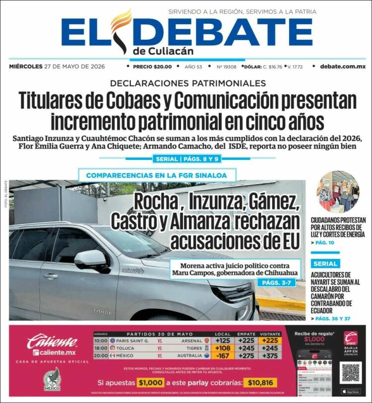 Portada de El Debate de Culiacán (México)
