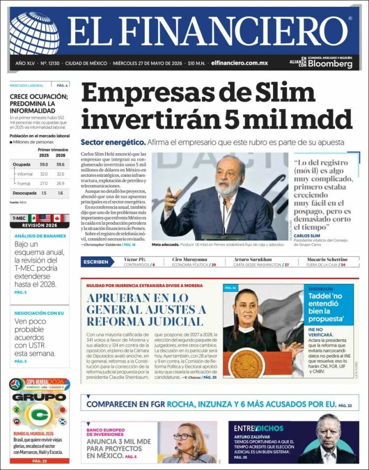 Portada de El Financiero (México)
