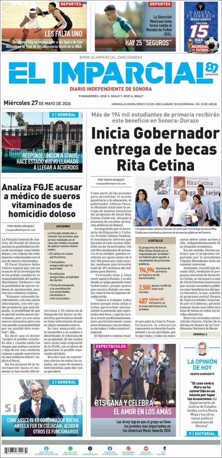 Portada de El Imparcial (México)