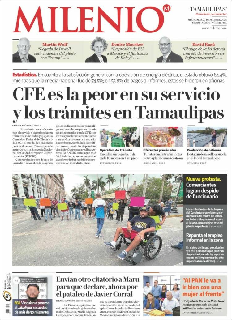 Portada de Milenio - Tamaulipas (México)