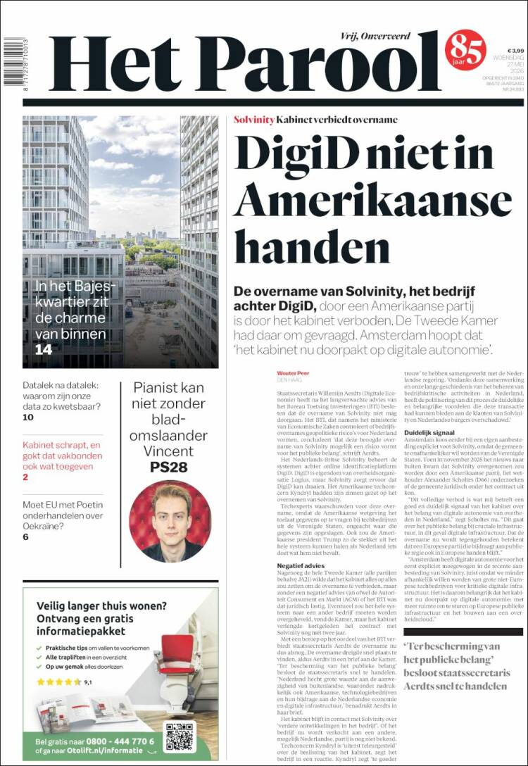 Portada de Het Parool (Países Bajos)