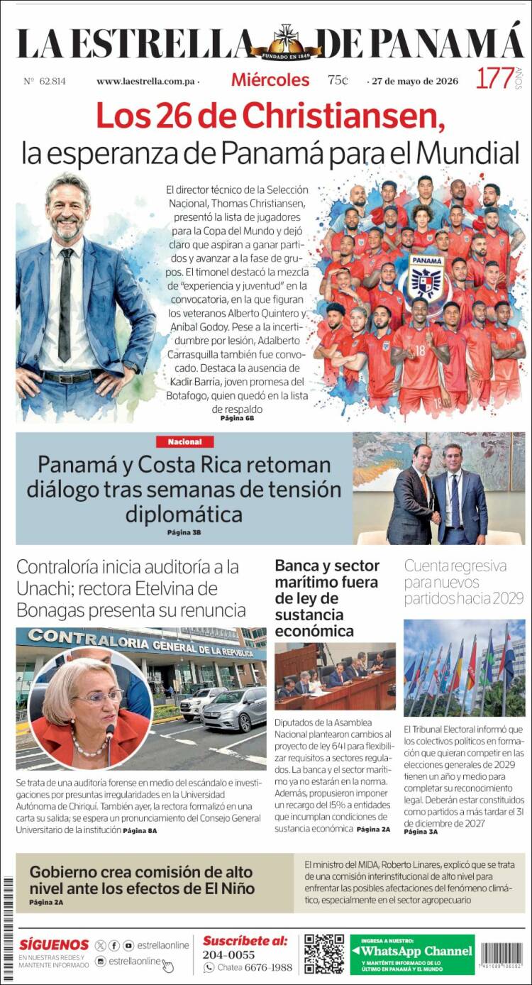 Portada de La Estrella de Panamá (Panamá)