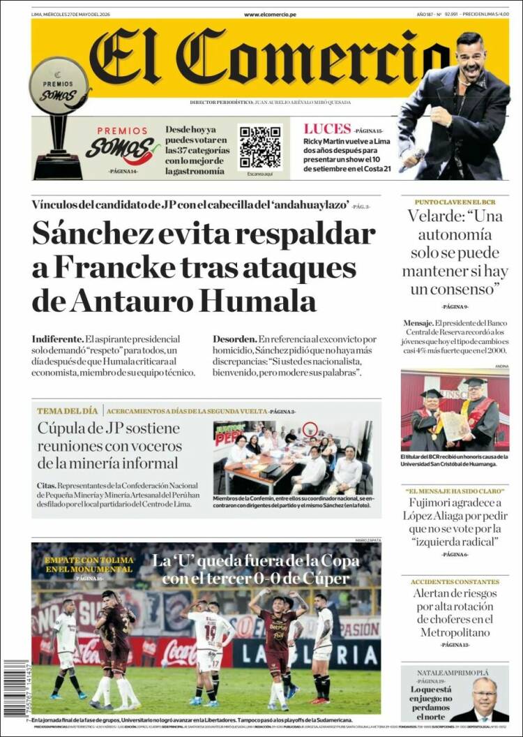 Portada de El Comercio (Perú)