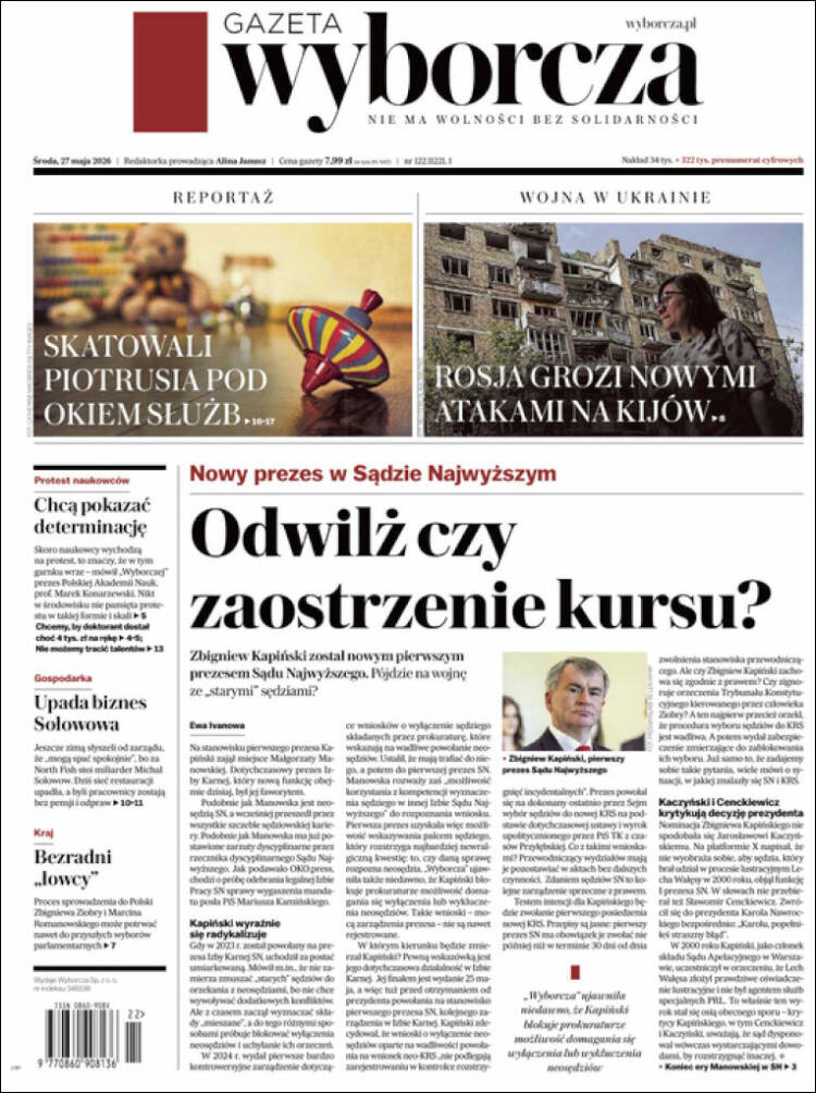 Portada de Gazeta Wyborcza (Polonia)