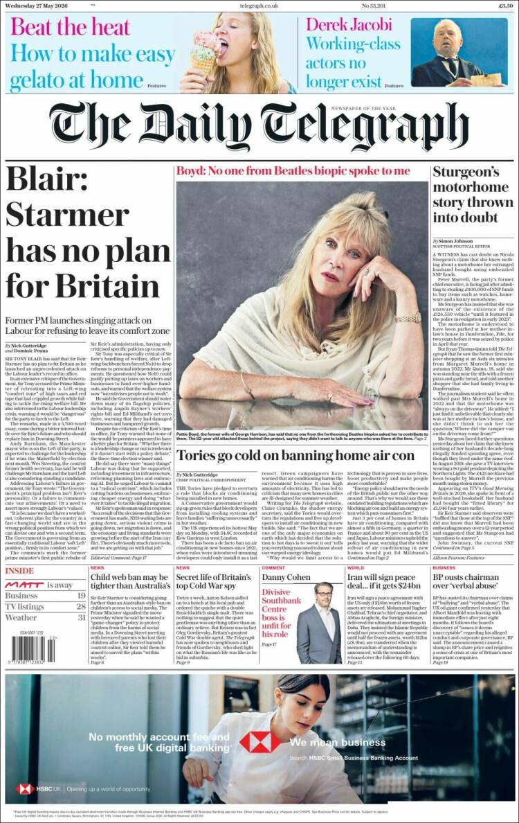 Portada de Daily Telegraph (Reino Unido)