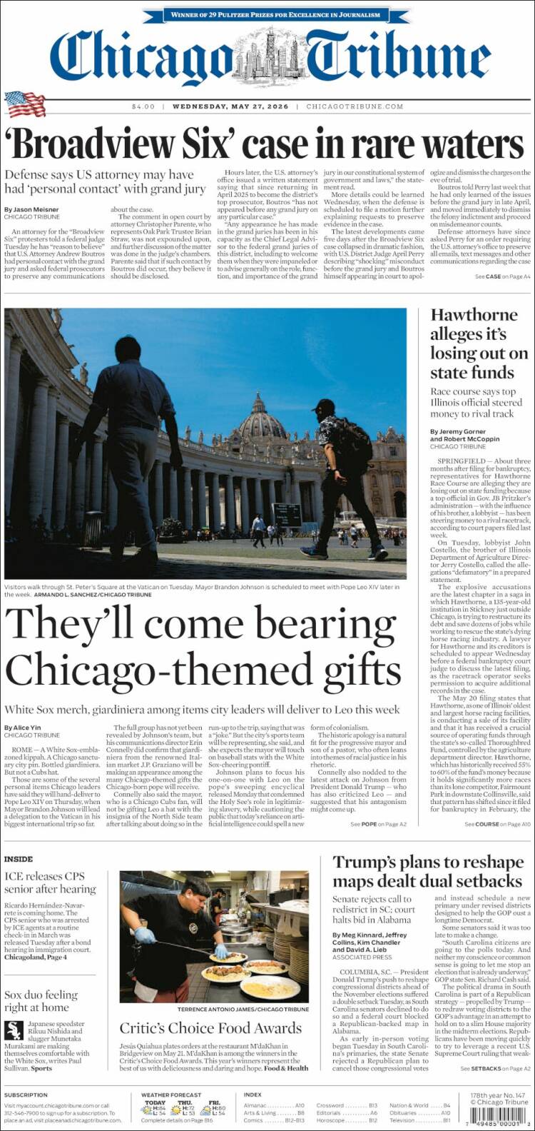 Portada de Chicago Tribune (USA)