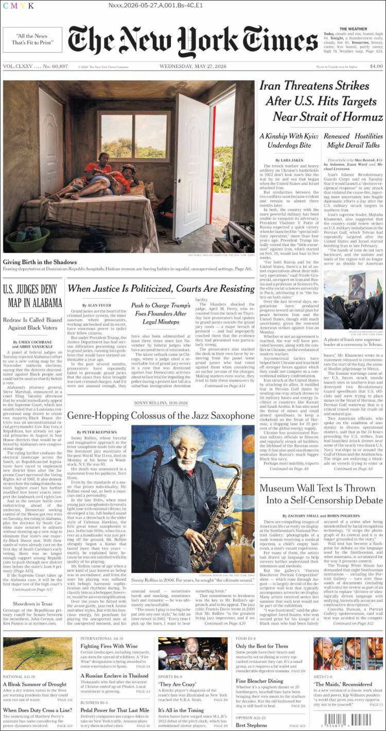 Portada de New York Times (USA)