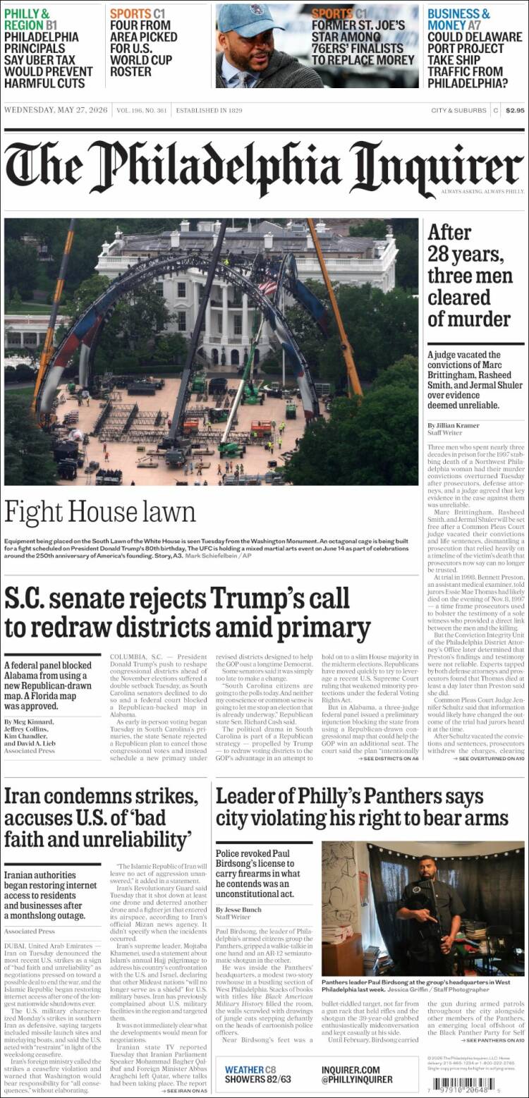 Portada de Philadelphia Inquirer (USA)