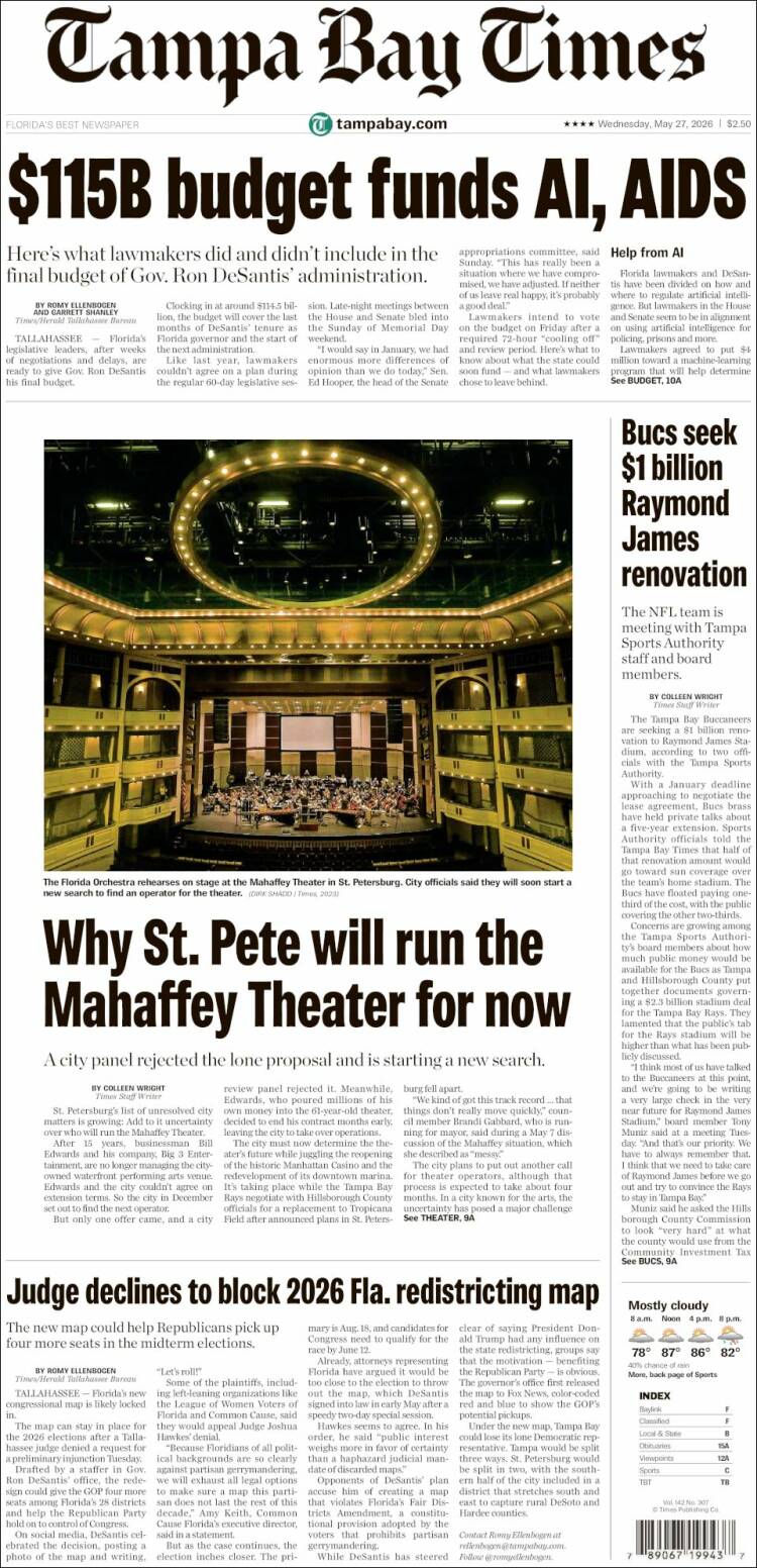 Portada de Tampa Bay Times (USA)