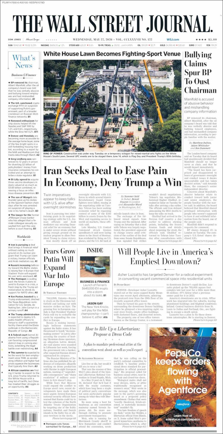 Portada de Wall Street Journal (USA)