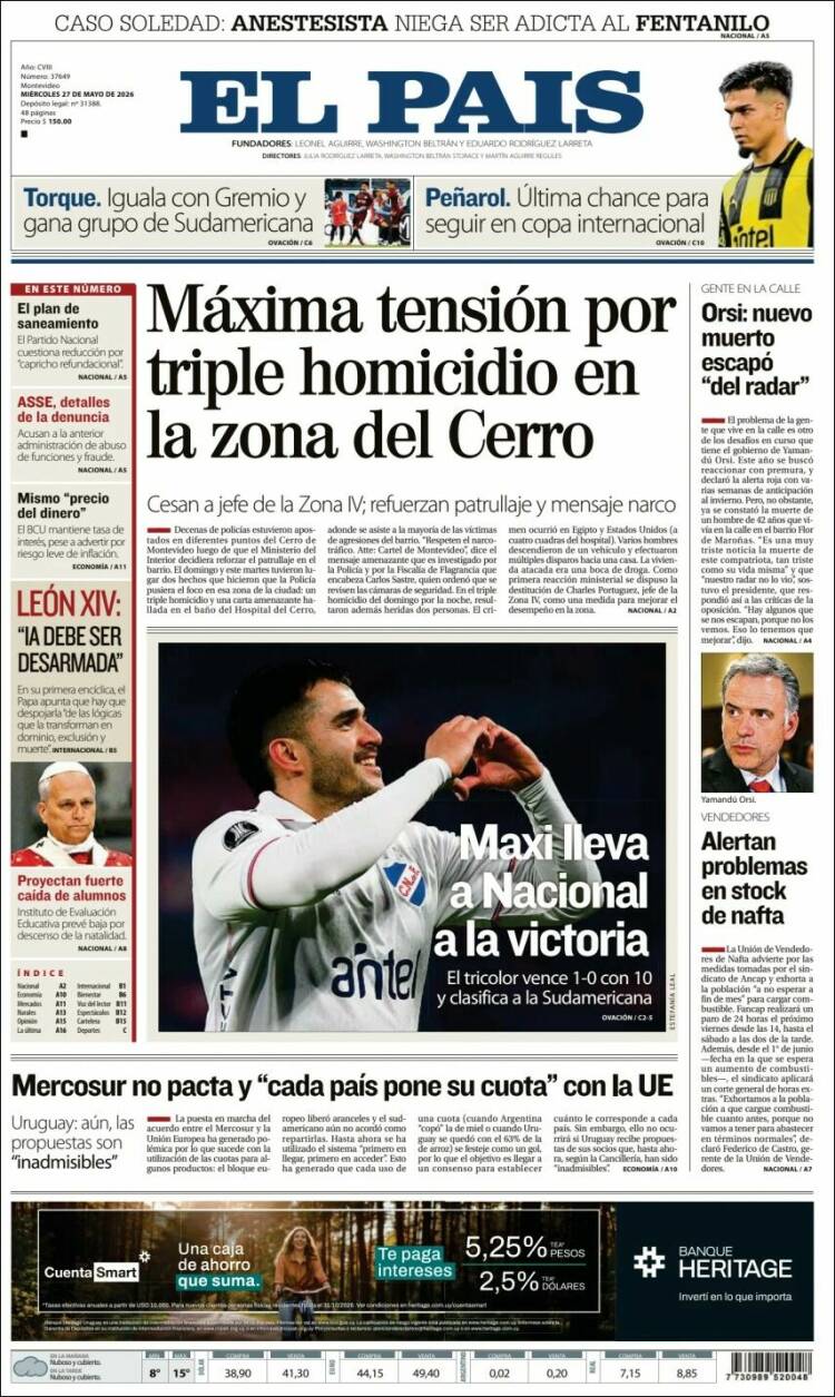 Portada de El País (Uruguay)