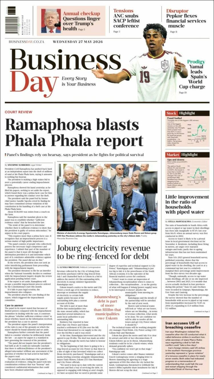 Portada de Business Day (Sudáfrica)