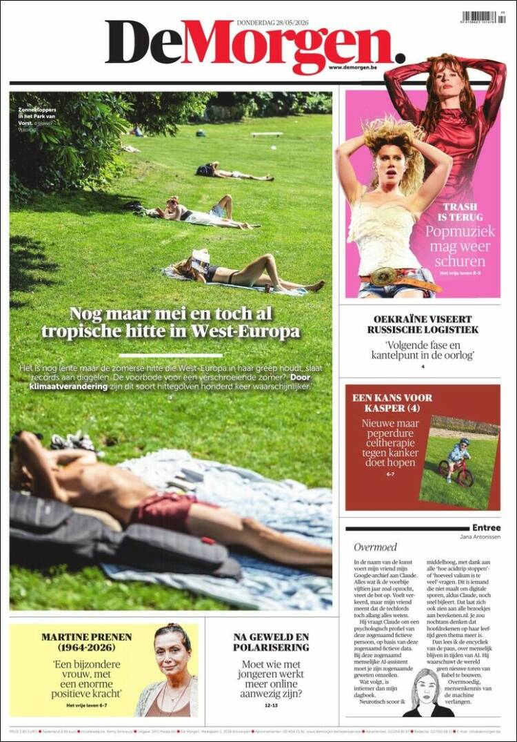 Portada de De Morgen (Bélgica)