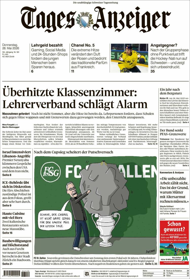 Portada de Tages-Anzeiger (Suiza)