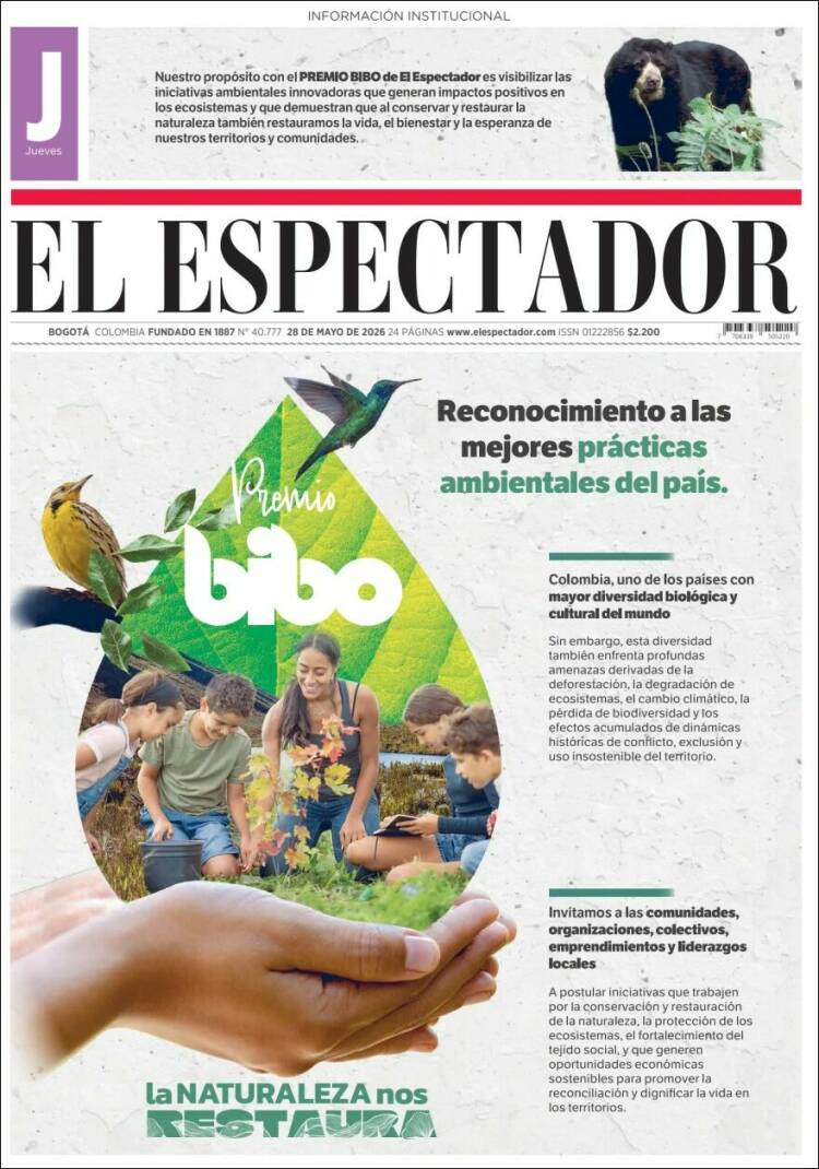 Portada de El Espectador (Colombia)