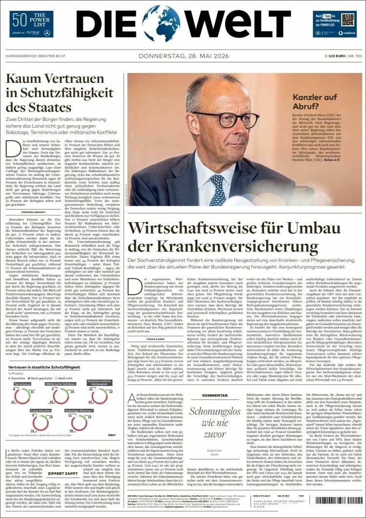 Portada de Die Welt (Alemania)