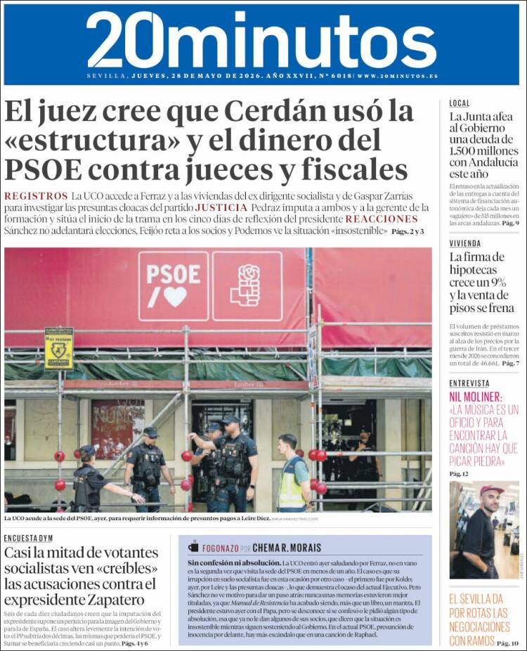 Portada de 20 Minutos - Sevilla (España)
