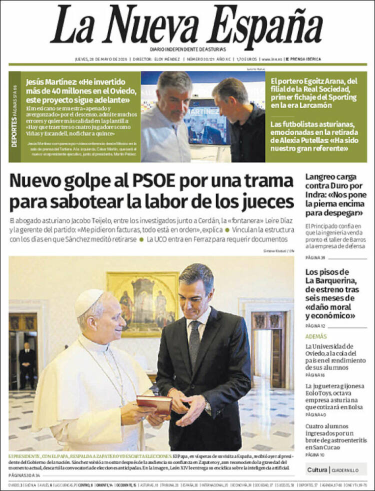 Portada de La Nueva España (España)
