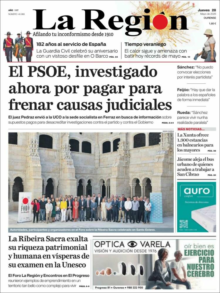 Portada de La Región de Ourense (España)