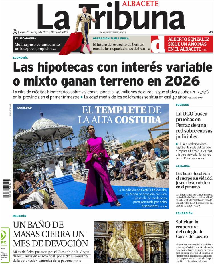 Portada de La Tribuna de Albacete (España)