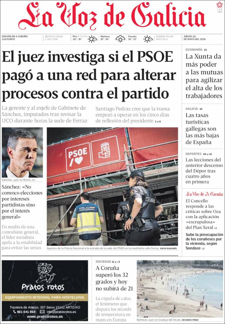 Portada de La Voz de Galicia (España)