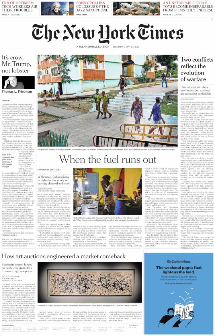 Portada de International New York Times (Europa)