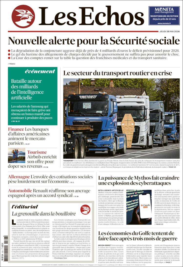 Portada de Les Echos (Francia)
