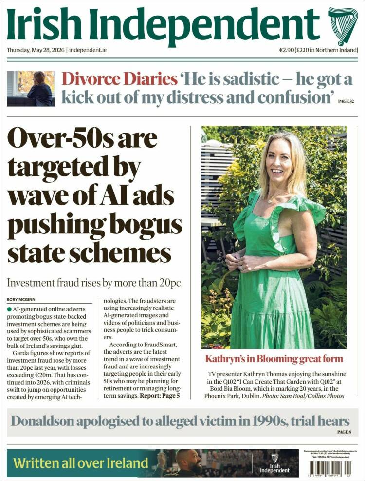 Portada de Irish Independent (Irlanda)