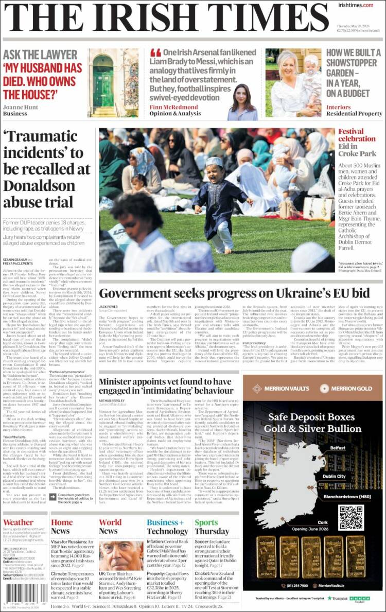 Portada de Irish Times (Irlanda)