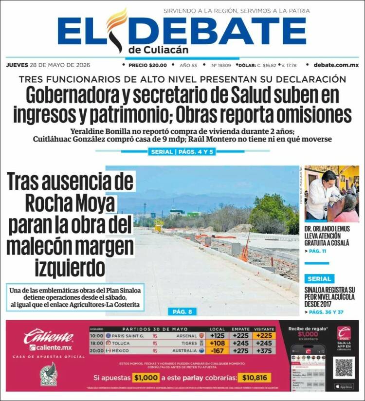 Portada de El Debate de Culiacán (México)