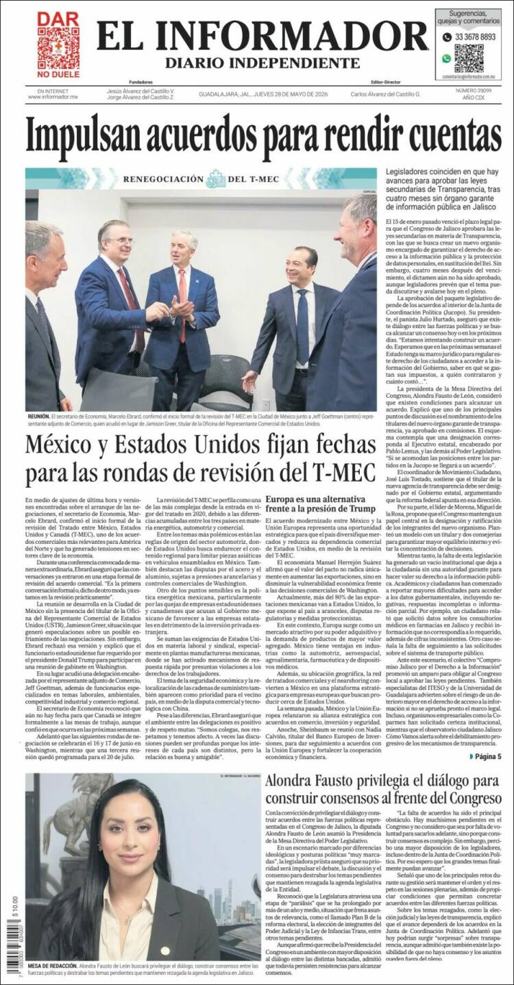 Portada de El Informador (México)