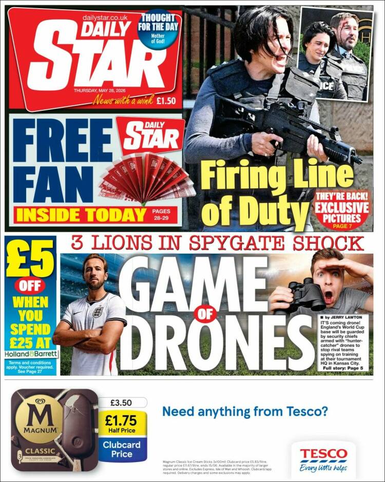 Portada de Daily Star (Reino Unido)