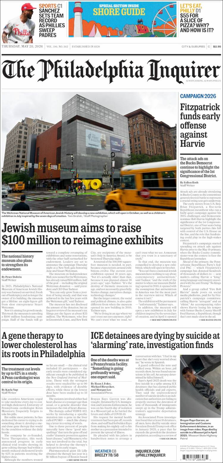Portada de Philadelphia Inquirer (USA)