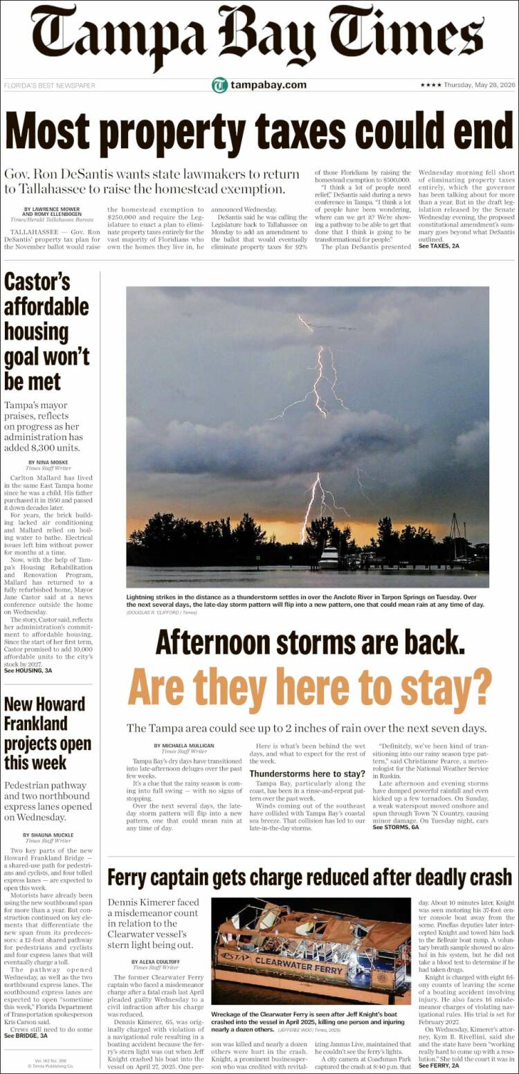 Portada de Tampa Bay Times (USA)
