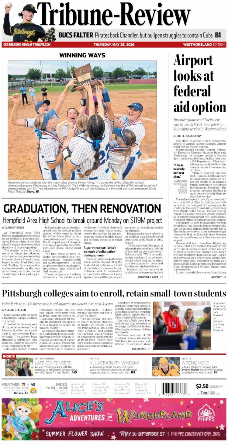 Portada de Tribune-Review (USA)