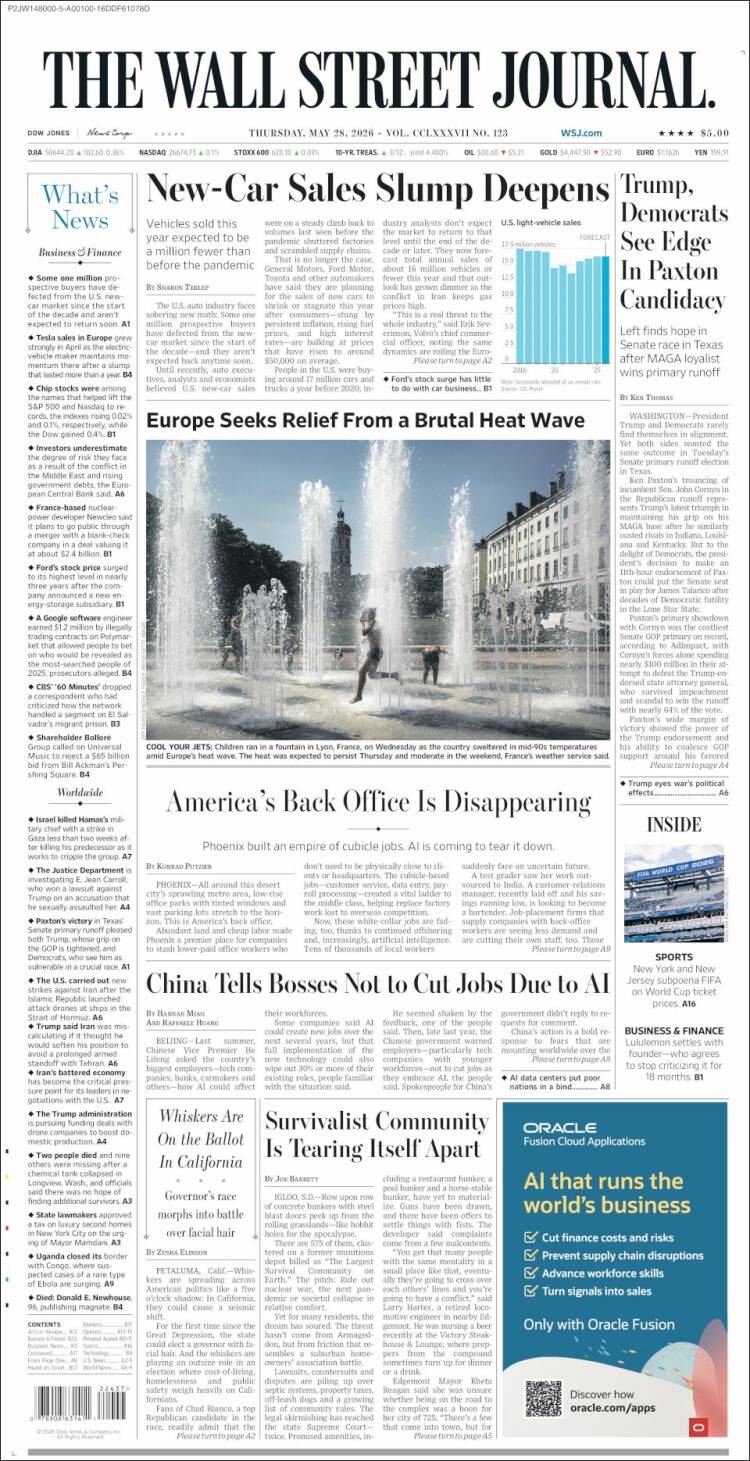 Portada de Wall Street Journal (USA)